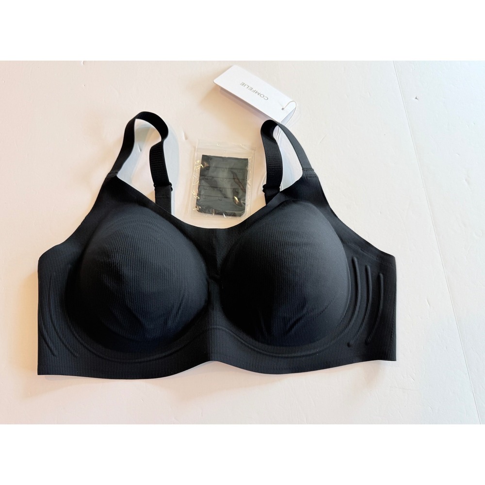 Comfelie Everyday Bra Black Wireless Seamless Adjustable Straps Size L